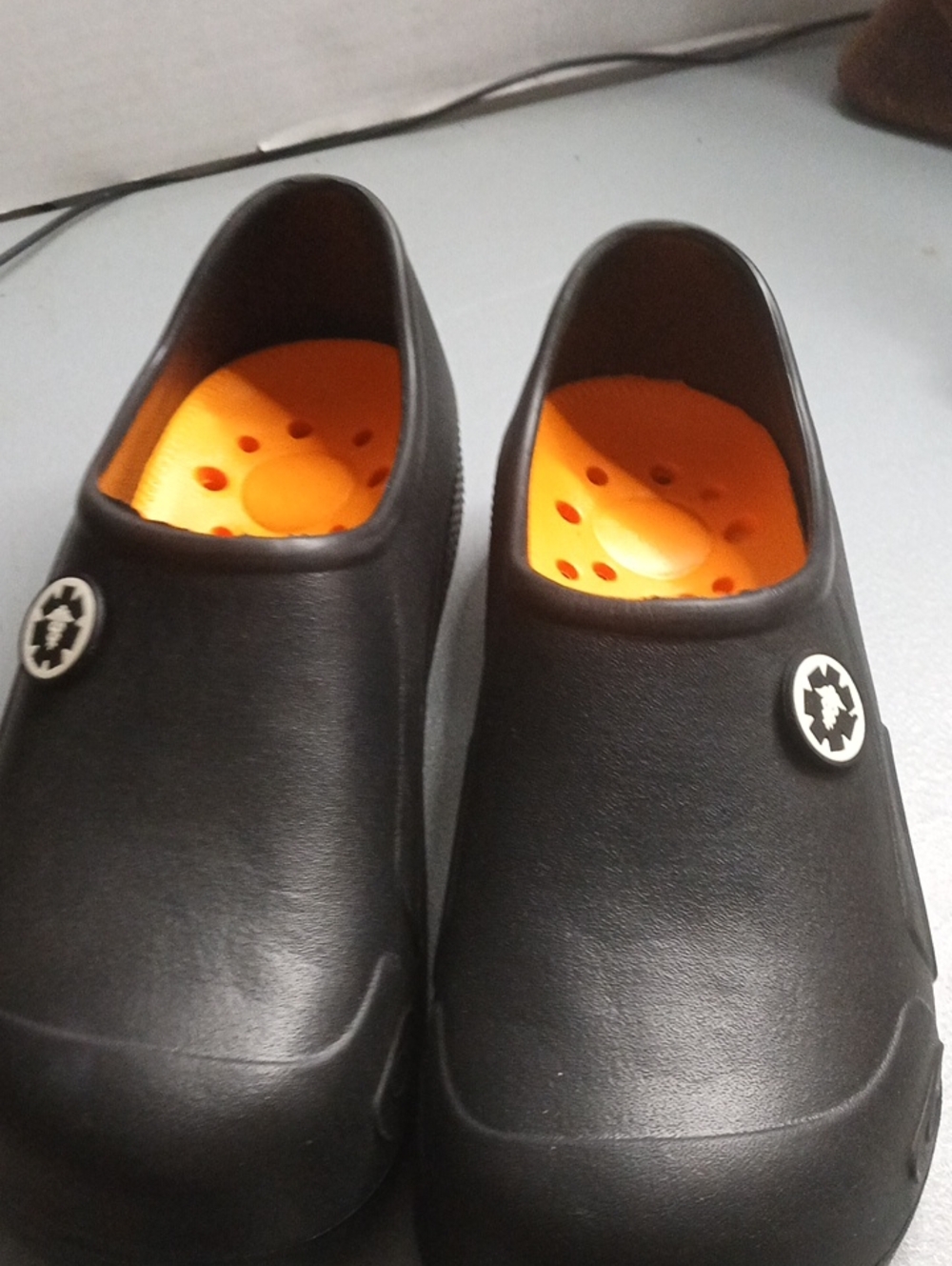 Men's Black Slip-On Clog with Bright Orange Insole